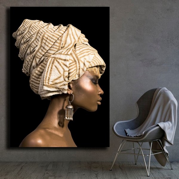 Kanvas Tablo Başı Kapalı Sağa Bakan Afrikalı Kadın