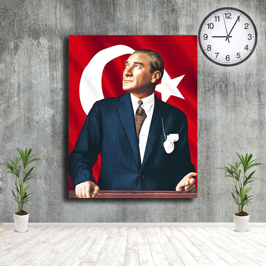 Mustafa Kemal Atatürk ve Türk Bayraklı Kanvas Tablo